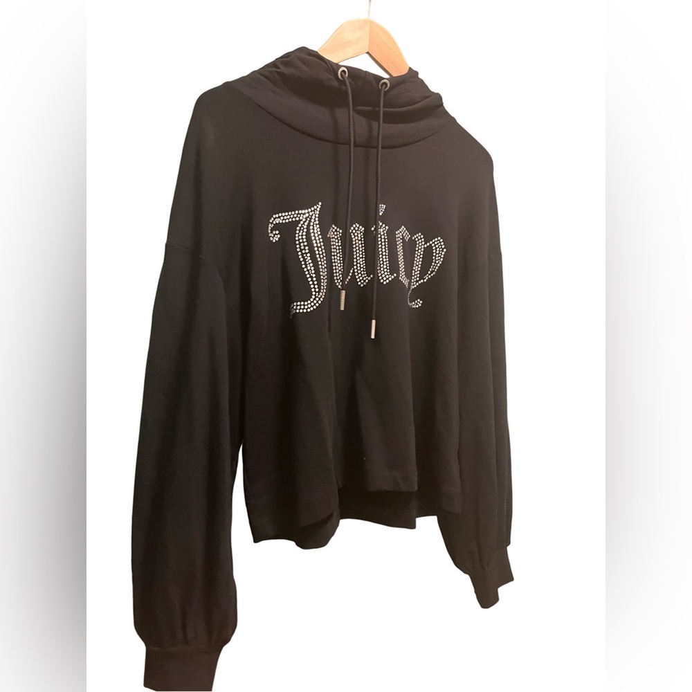 NWOT Juicy Couture Woman’s Rhinestone and Black Sweatshirt with hood, size L